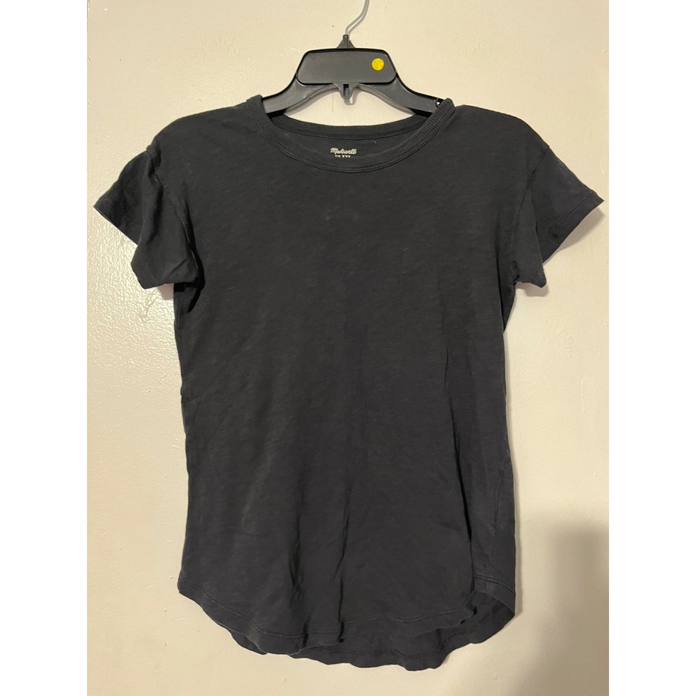 Madewell Whisper Cotton Crewneck Tee Black Short Sleeve Curved Hem XXS